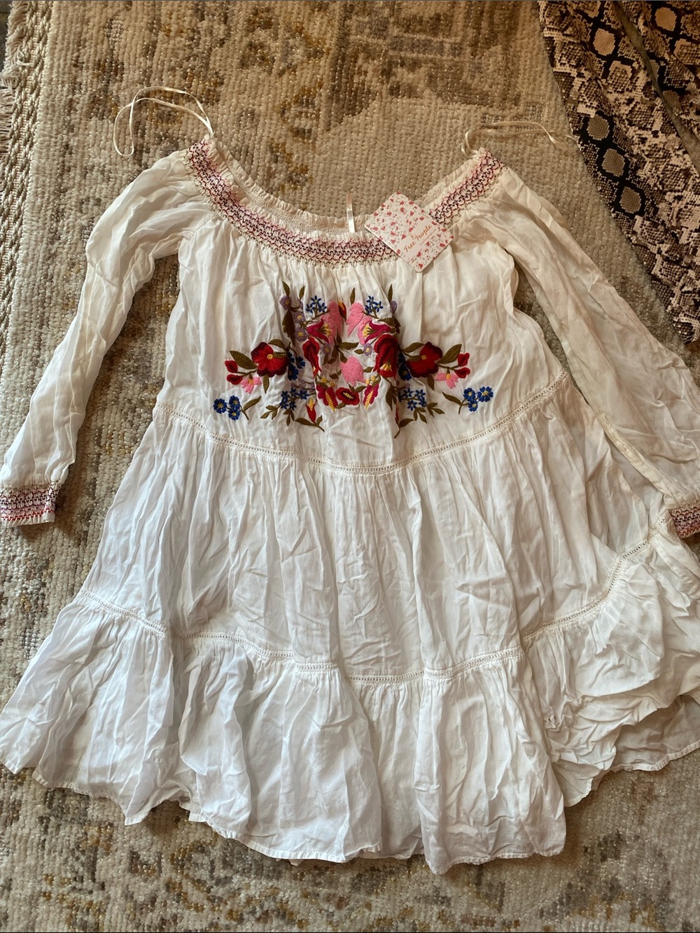 Free People White dress with Multicolor Floral Embroidery